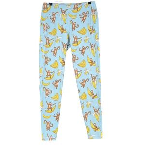 Feed Me Fight Me Gone Bananas Rare Print Athletic Leggings Pockets Blue Novelty